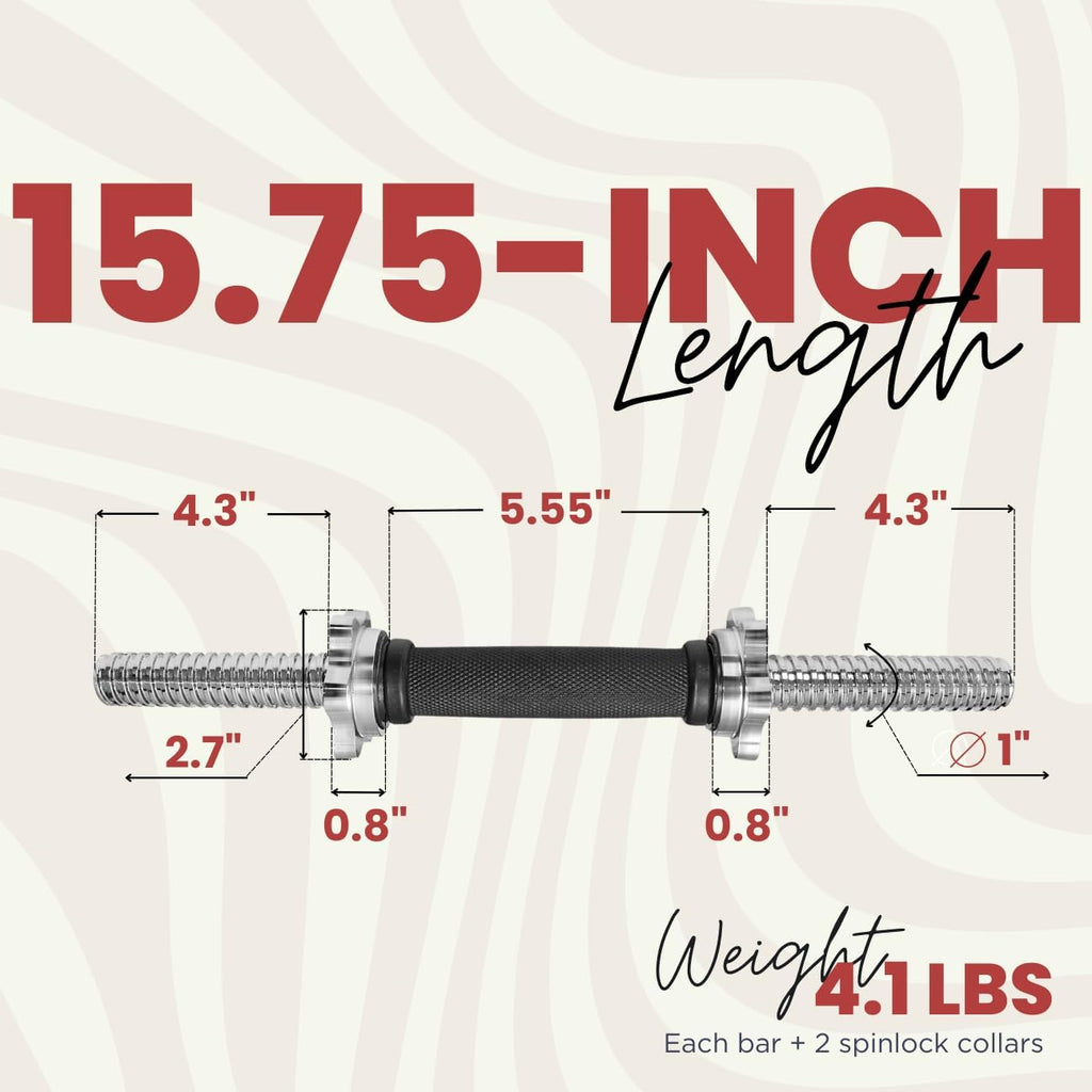 Standard Dumbbell Handles, 1 Inch Dumbbell Handles, Adjustable Dumbbells Handles 1 Inch Pair Fit Weight Plate 1 Inch - Multiple Options 14 to 24 Inch