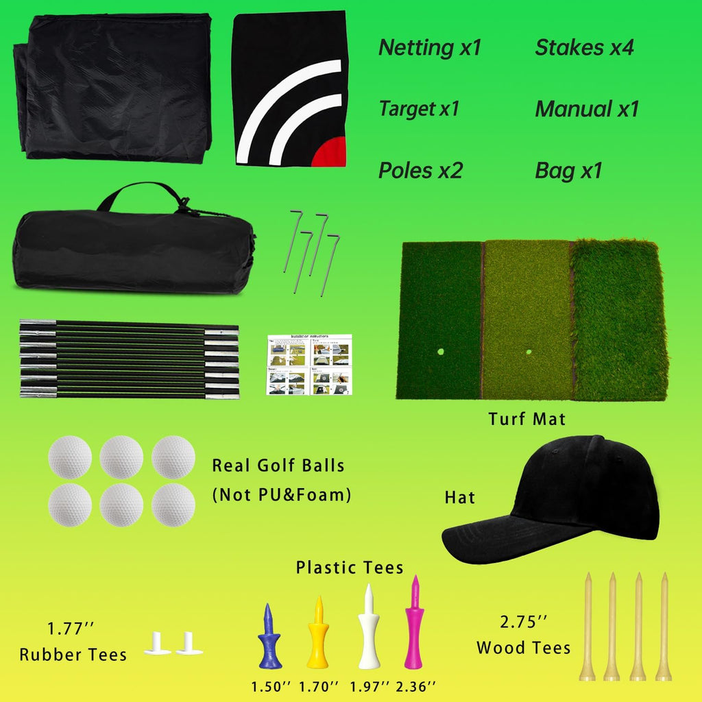 Golf Hitting Practice Nets for Backyard Driving Heavy Duty Men Real Indoor Golf Balls Hitting Pitching Driving Nets for Indoor Outdoor Garage Use Golfing Swing Training Impact Cages with Frame and Net