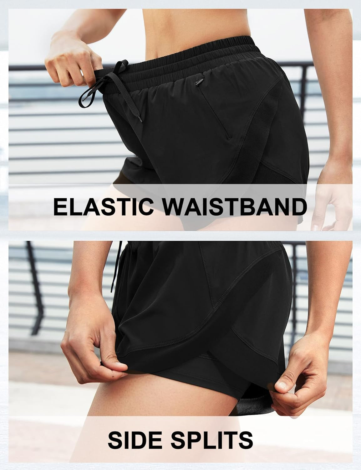 Womens Running Shorts Quick Dry 2 in 1 Running Athletic Shorts for Women with Pockets Workout Gym Yoga Active Shorts (Black, Large)