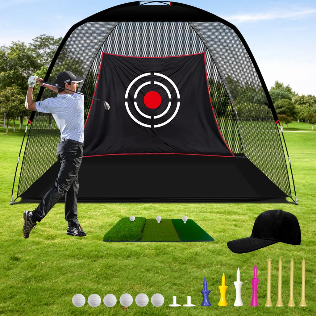 Golf Hitting Practice Nets for Backyard Driving Heavy Duty Men Real Indoor Golf Balls Hitting Pitching Driving Nets for Indoor Outdoor Garage Use Golfing Swing Training Impact Cages with Frame and Net