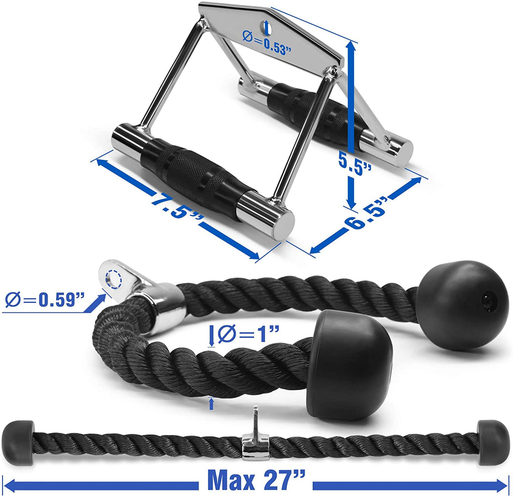 Cable Machine Attachment, Double D Hanlde & Tricep Rope Cable Attachment, Weight Machine Accessories Load 880 LB for Home Gym