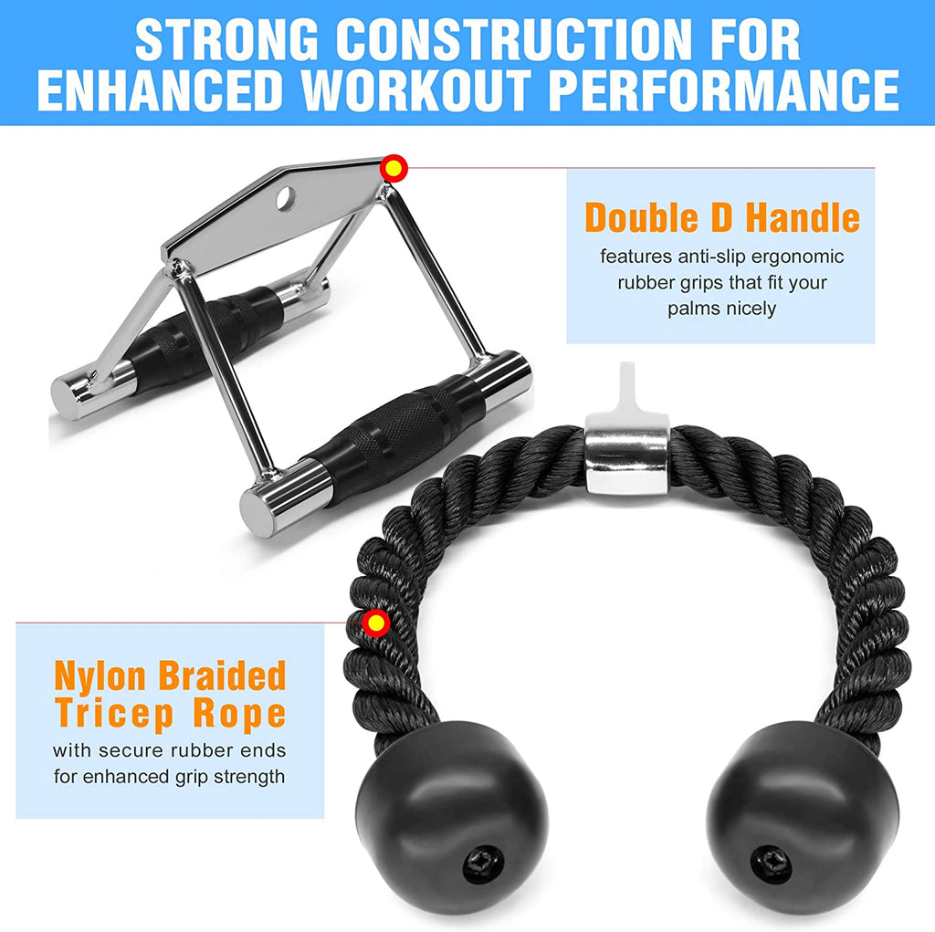 Cable Machine Attachment, Double D Hanlde & Tricep Rope Cable Attachment, Weight Machine Accessories Load 880 LB for Home Gym