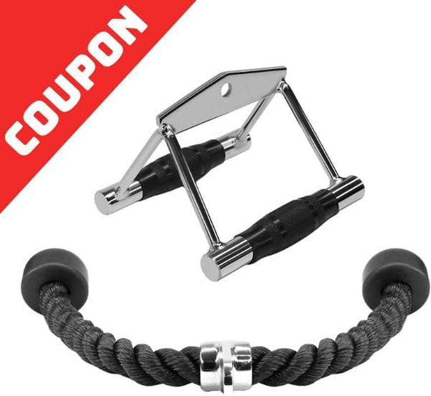 Cable Machine Attachment, Double D Hanlde & Tricep Rope Cable Attachment, Weight Machine Accessories Load 880 LB for Home Gym